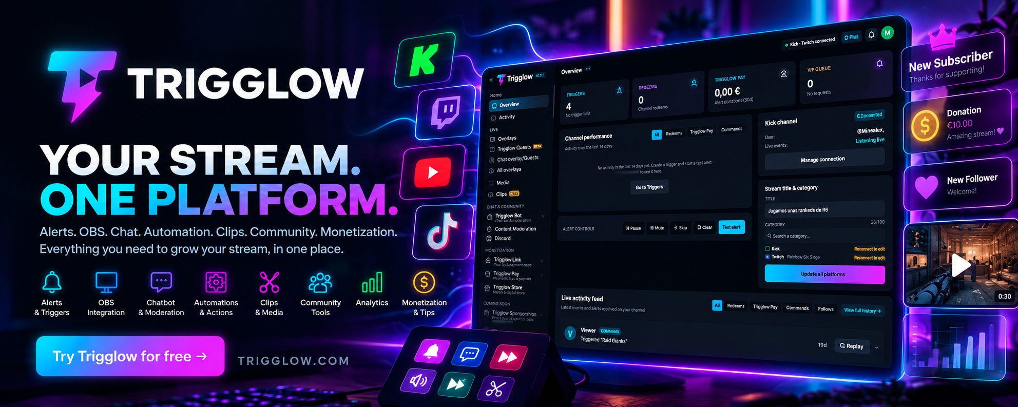 Stream Song Alert Trigglow: Stream Alerts & Chat Triggers for Kick & Twitch